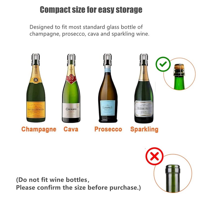 MIUVA 3 Pack Reusable Champagne Stoppers, Stainless Steel Wine Sparkling Bottle Cork Set with a Built In Sealing Plug,Sealer for Cava, Prosecco (Silver) - Image 3